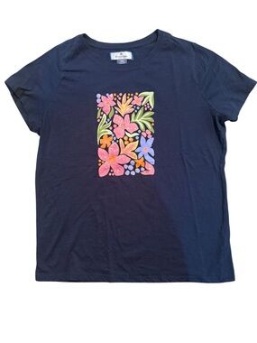Women’s Island Collection short sleeve navy floral top EUC Size Medium